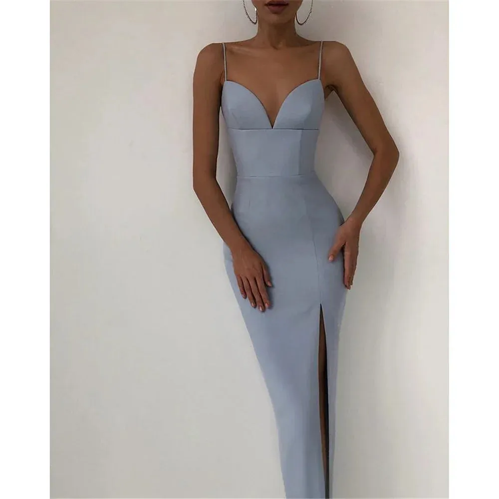 2024 Elegant High Slit Bodycon Spaghetti Straps Corset Midi Dress