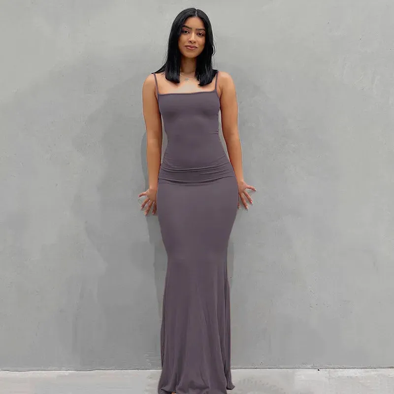 2024 Y2k Sleeveless Solid Skinny Bodycon Trumpet Maxi Dress