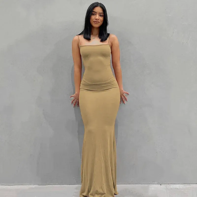 2024 Y2k Sleeveless Solid Skinny Bodycon Trumpet Maxi Dress