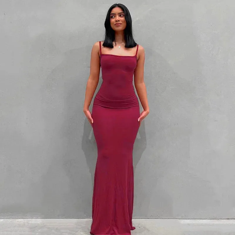 2024 Y2k Sleeveless Solid Skinny Bodycon Trumpet Maxi Dress