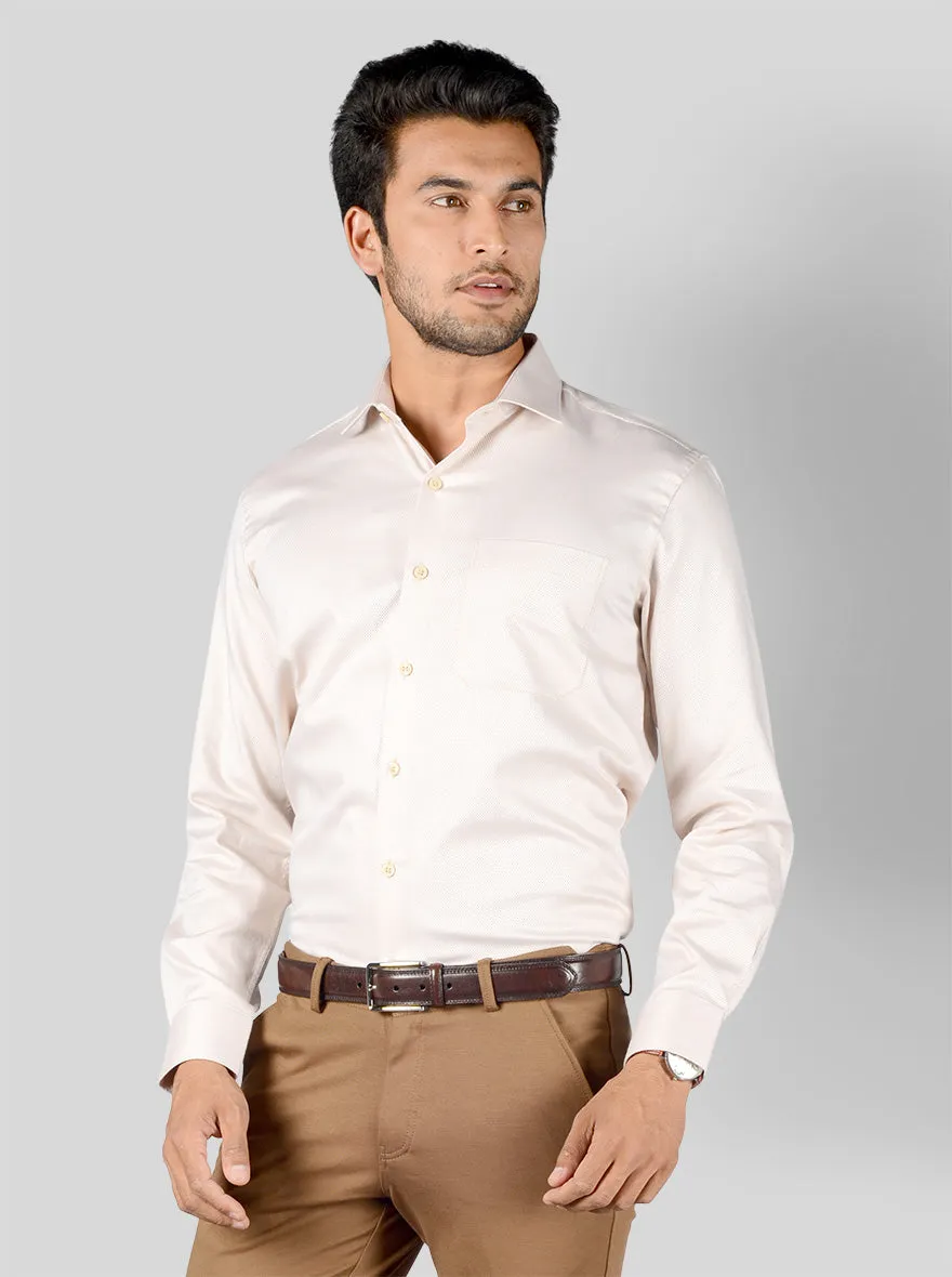 Beige Dobby Slim Fit Evening Wear Shirt | Metal