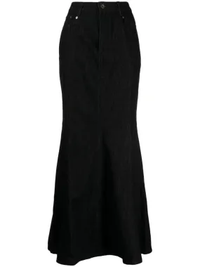 Black Denim Flared Maxi Skirt