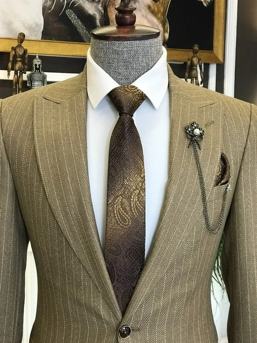 Bojoni Camel Striped Slim-Fit Suit 2-Piece