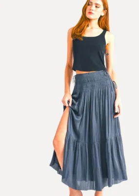 Brooklynn Smocked Waist Maxi Skirt - Navy