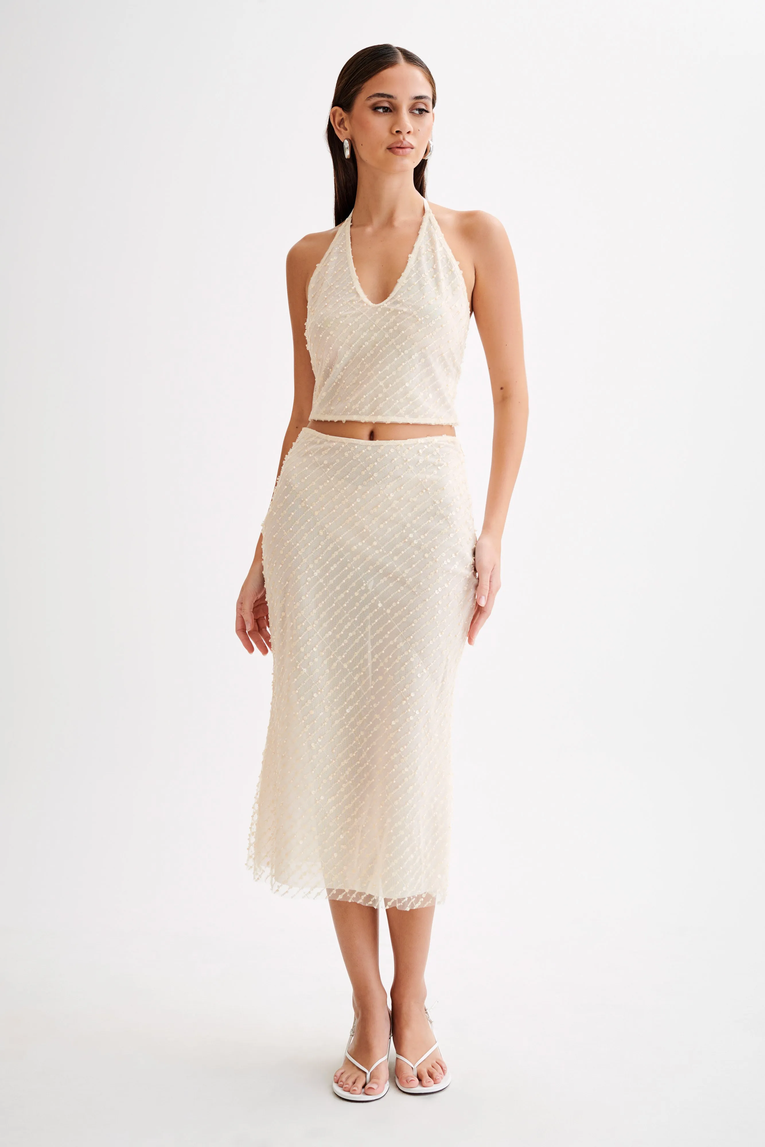 Brynne Sequin Midi Skirt - Buttercream