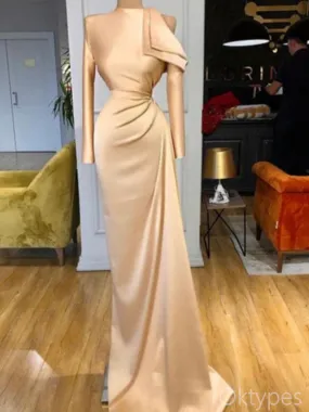 Champagne Elegant One Shoulder Mermaid Women Floor-Length Prom Dresses PDS1220