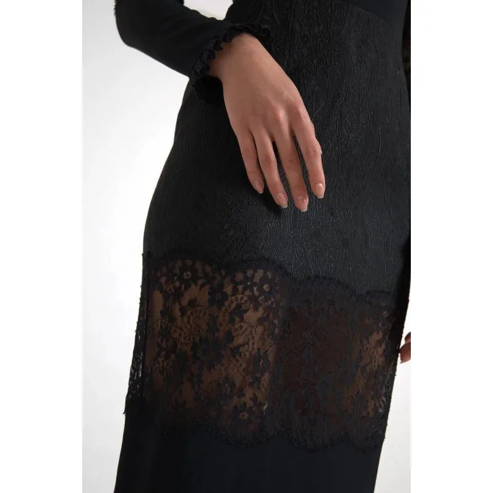 Dolce & Gabbana Black Sheer Floral Lace Sheath Midi Dress