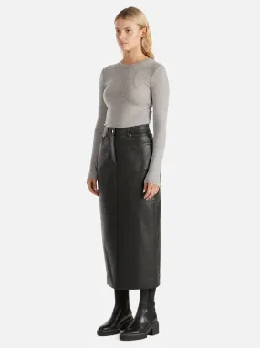 EDEN TEXTURED LEATHER MIDI SKIRT - BLACK