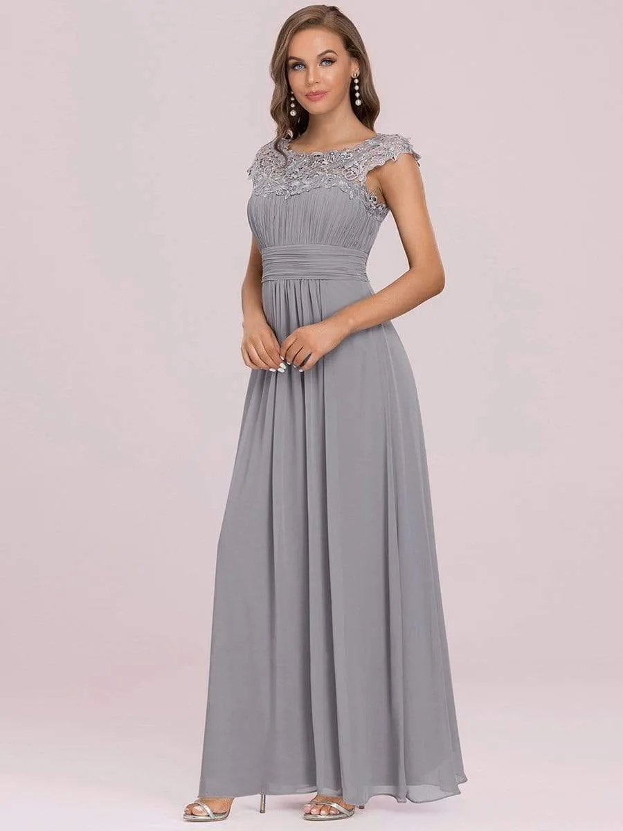 Elegant Maxi Long Lace Cap Sleeve Bridesmaid Dress