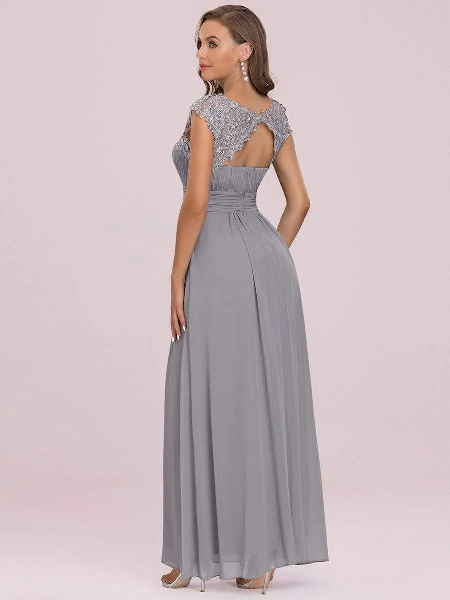 Elegant Maxi Long Lace Cap Sleeve Bridesmaid Dress