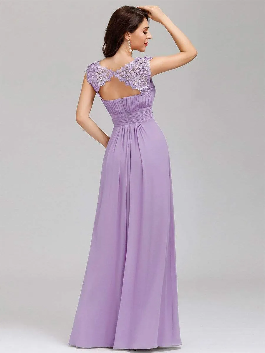 Elegant Maxi Long Lace Cap Sleeve Bridesmaid Dress