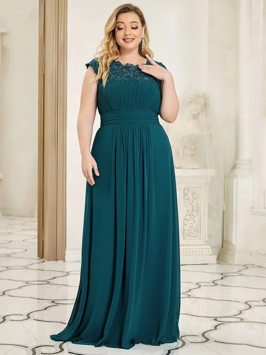 Elegant Maxi Long Lace Cap Sleeve Bridesmaid Dress