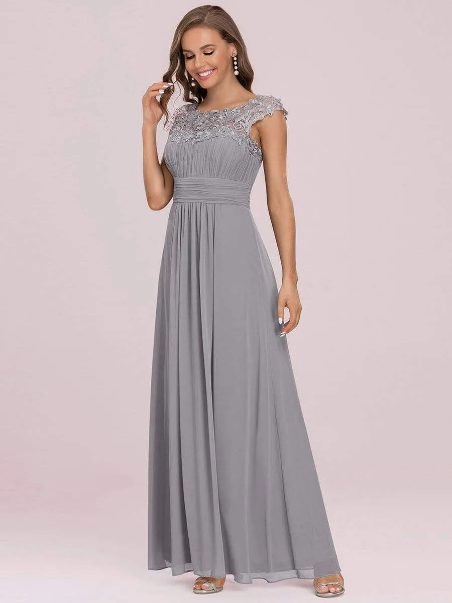 Elegant Maxi Long Lace Cap Sleeve Bridesmaid Dress