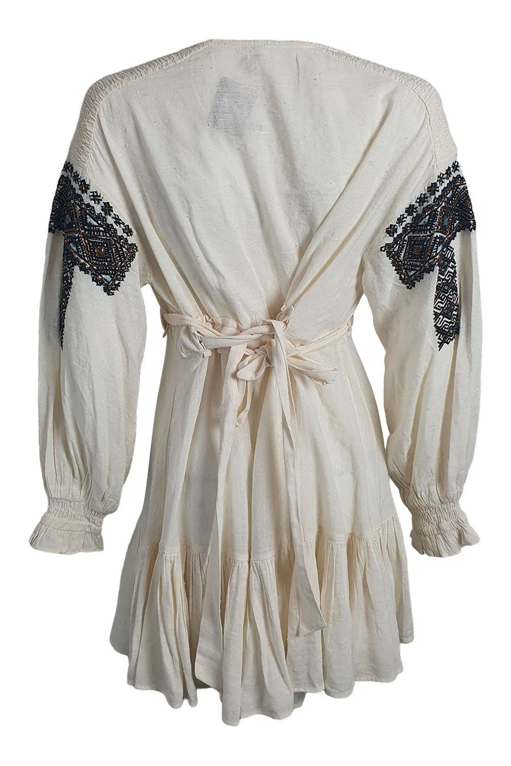 FREE PEOPLE Boho Cotton Blend Ivory Beaded Mini Dress (L)