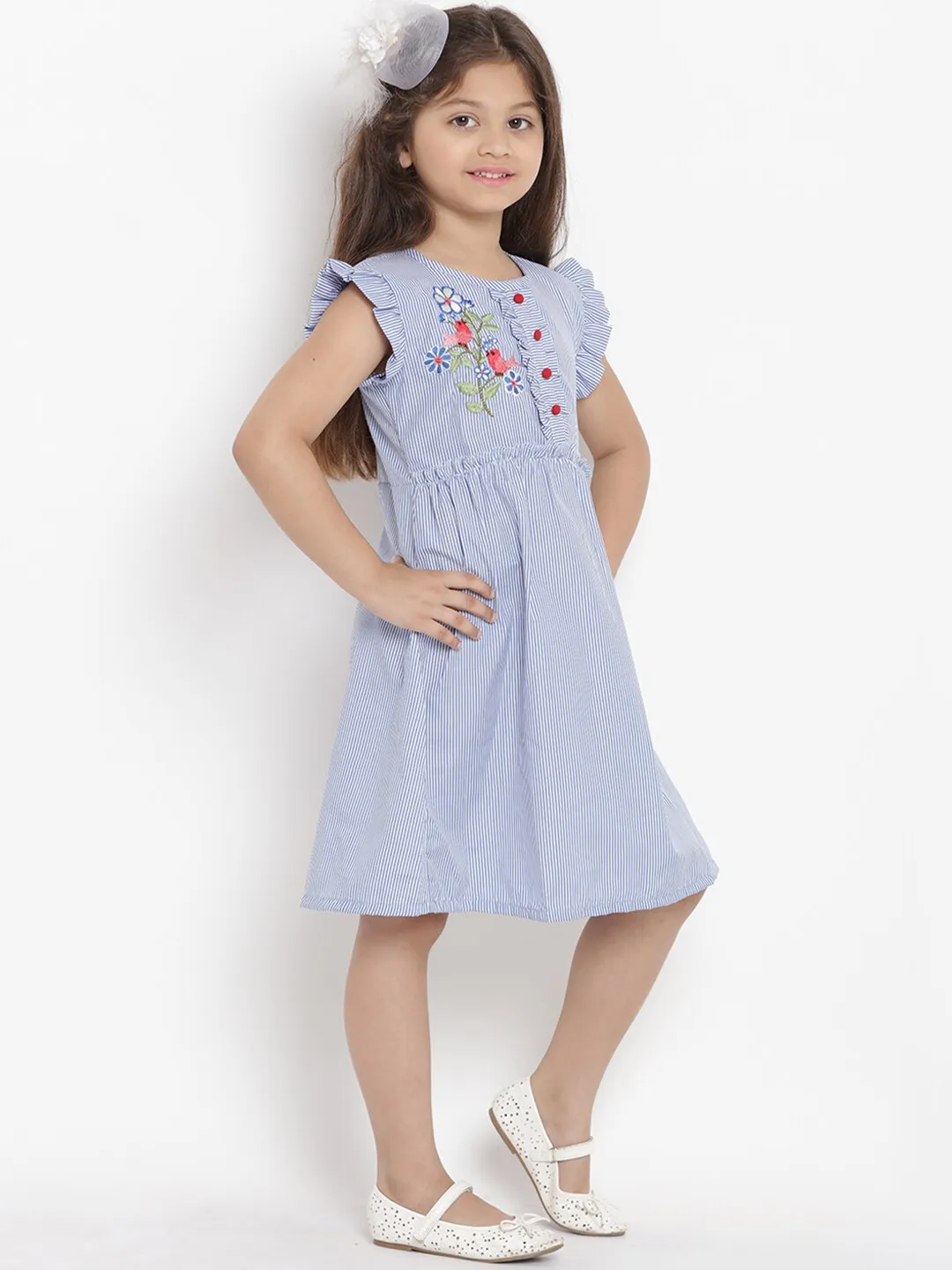 Girl's Blue Fit And Flare Dress - Bitiya By Bhama