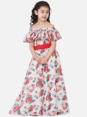 Girl's Off White Floral Off-Shoulder Maxi Dress - NOZ2TOZ KIDS