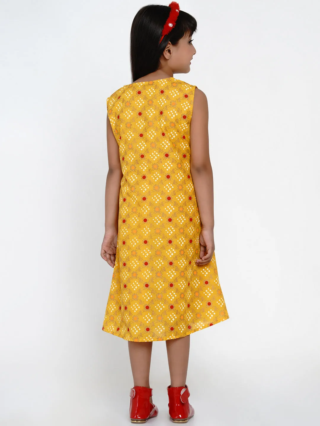 Girl's Yellow Printed A-Line Dress - Bitiya By Bhama