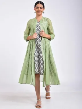 Green Cotton Silk Kali Dress (Set of 2)