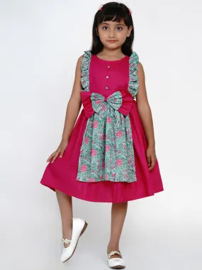 Jashvi Girls Fuchsia Printed Fit and Flare Dress