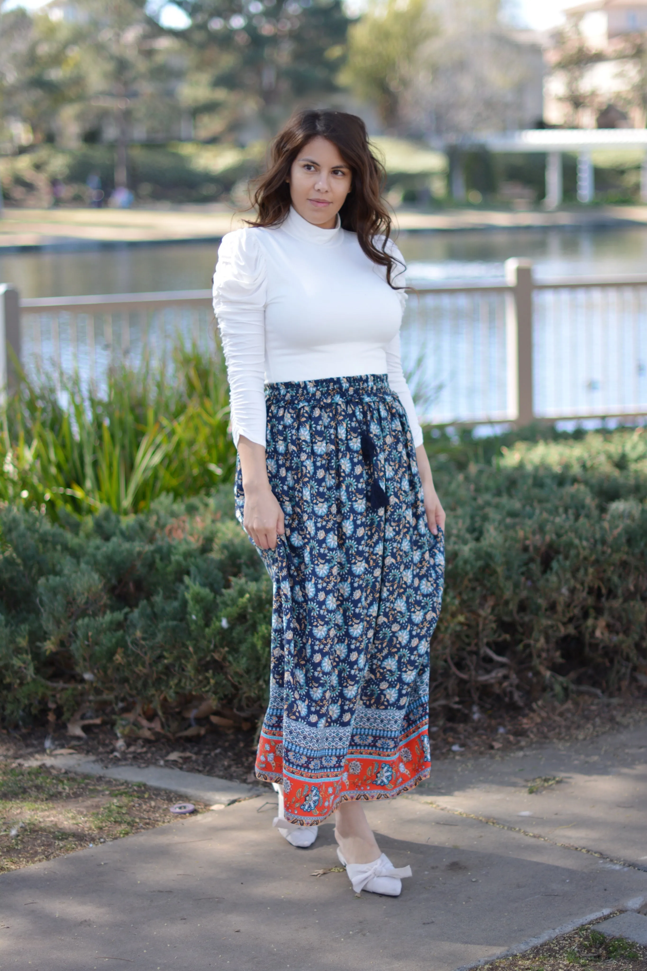 Reina Navy Boho Maxi Skirt