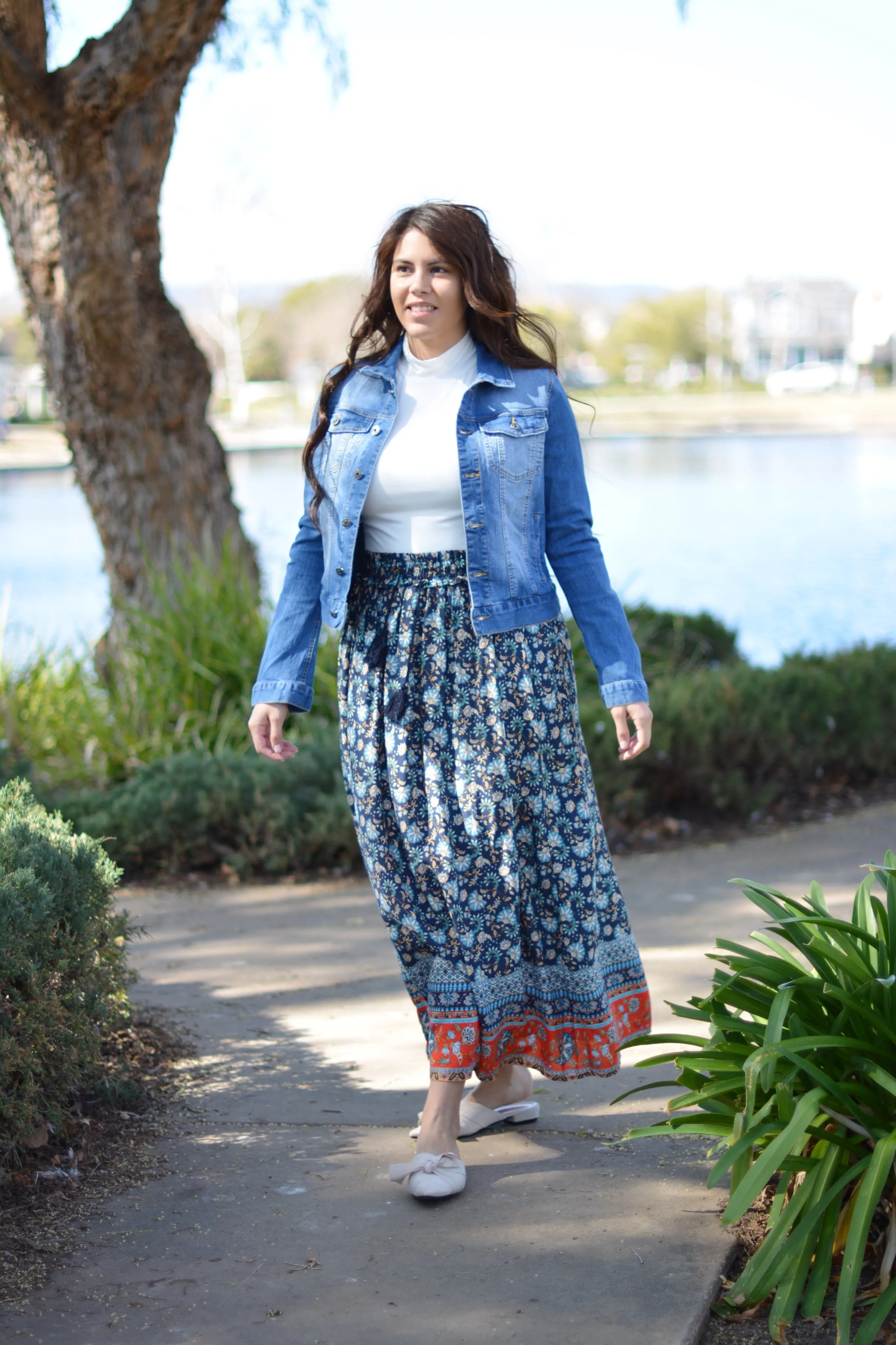 Reina Navy Boho Maxi Skirt