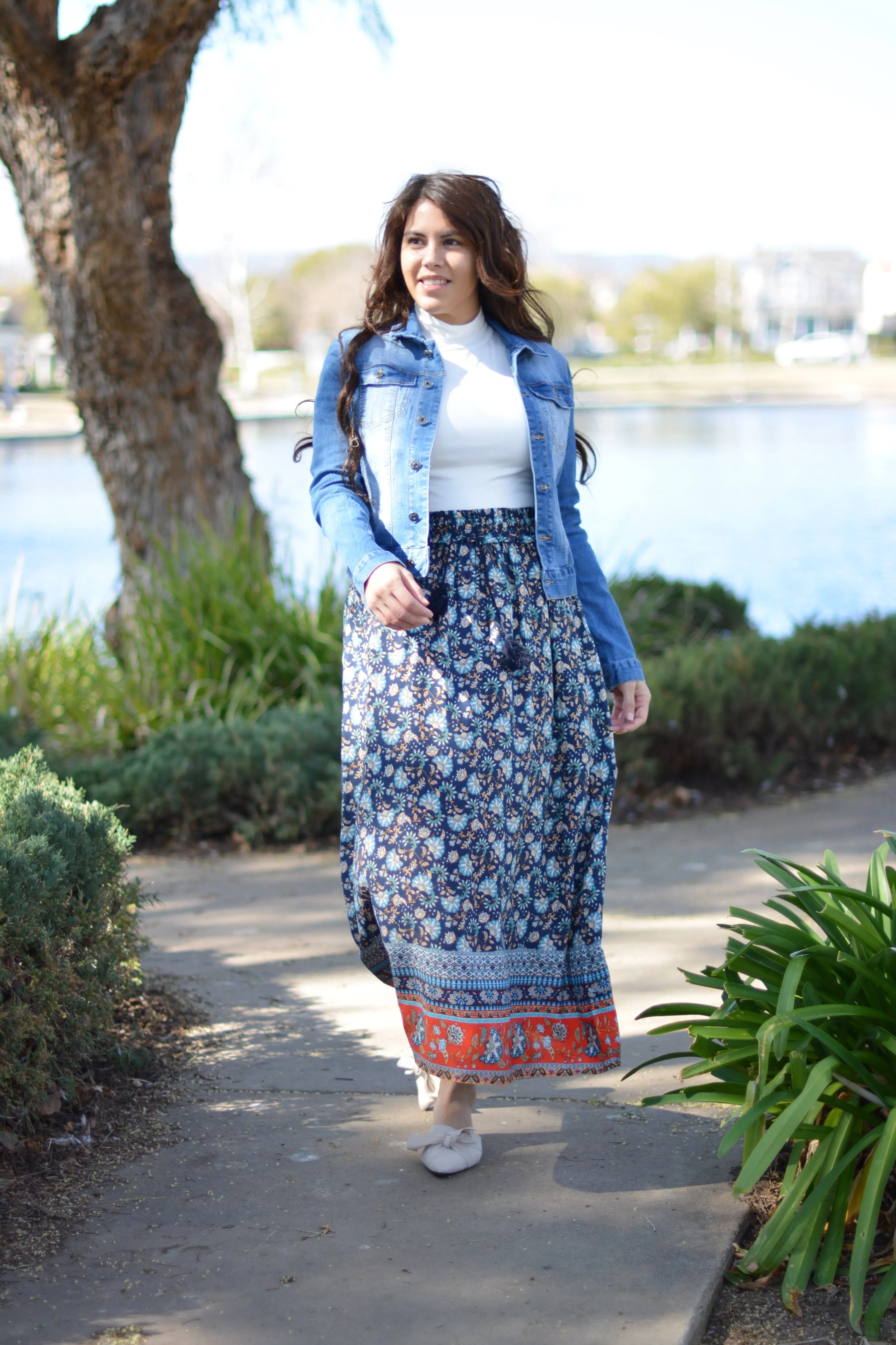 Reina Navy Boho Maxi Skirt