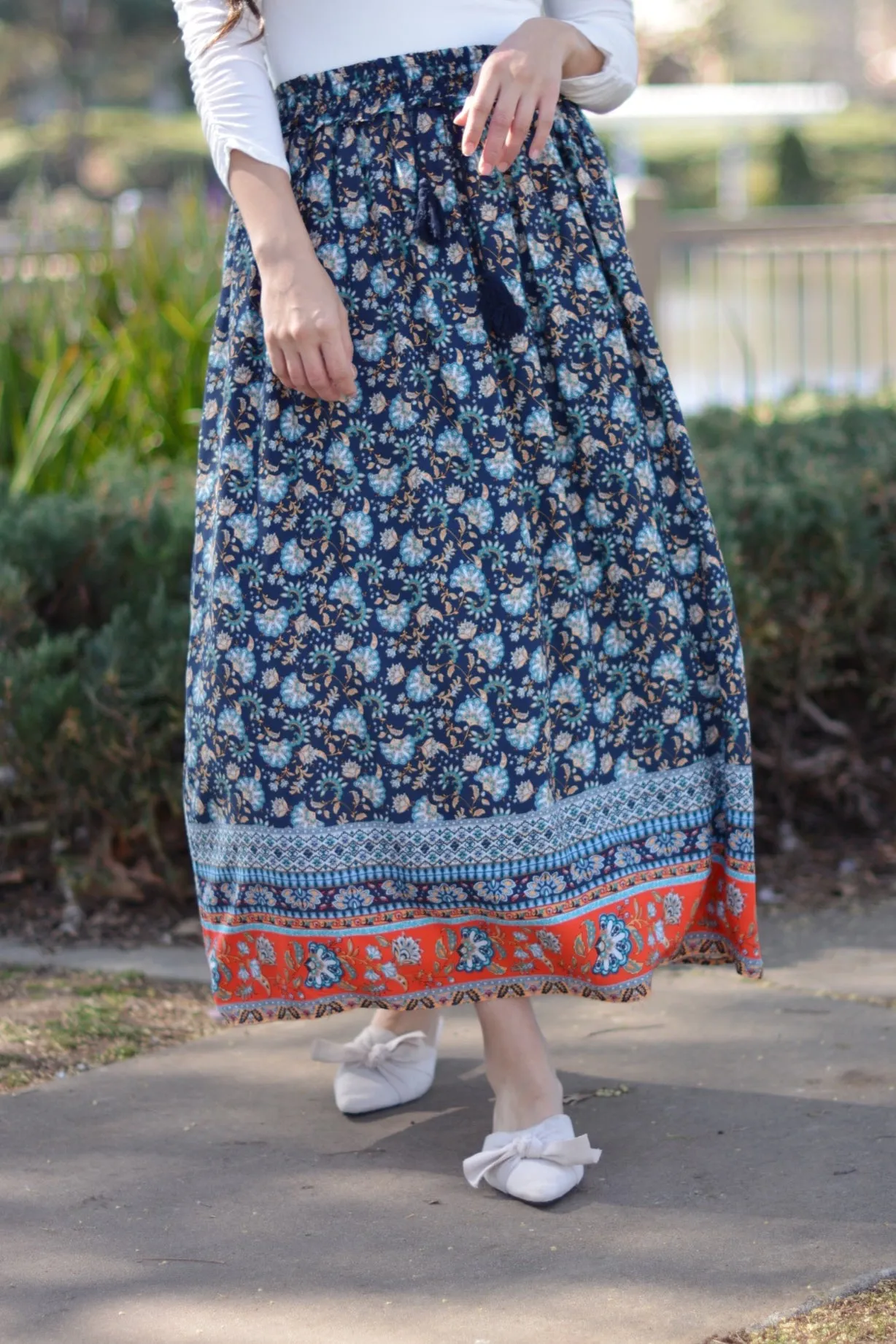 Reina Navy Boho Maxi Skirt