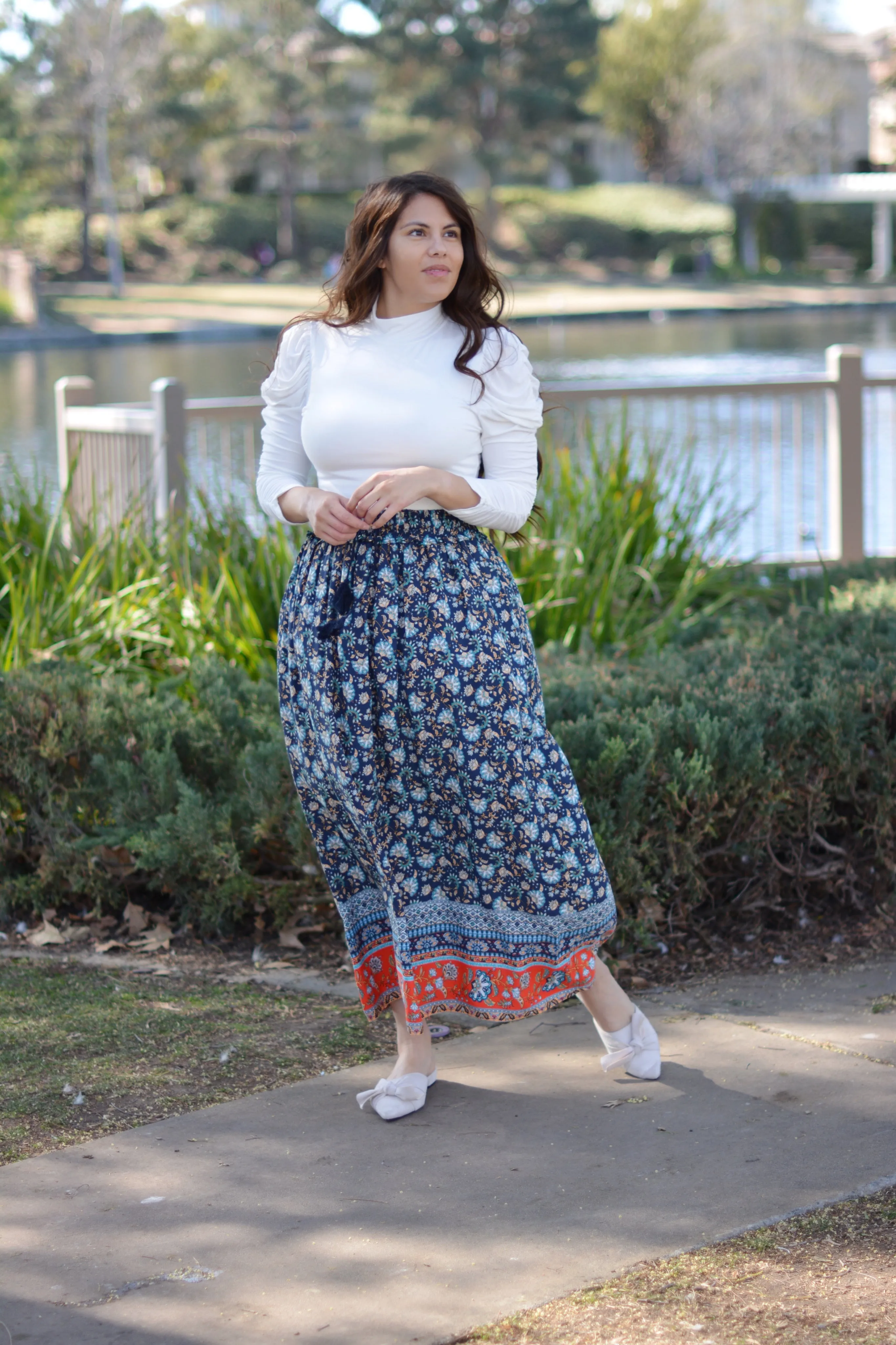 Reina Navy Boho Maxi Skirt