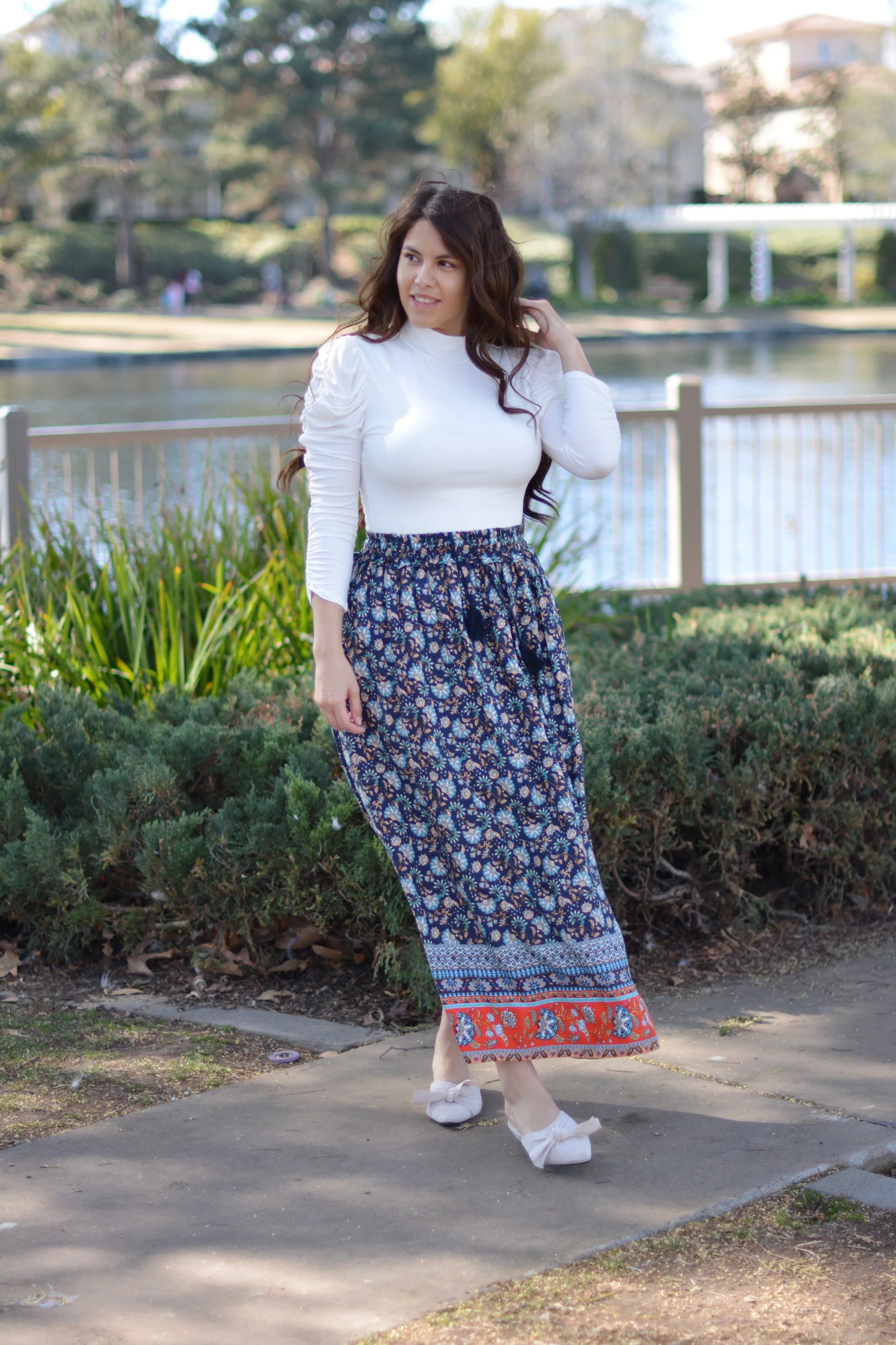 Reina Navy Boho Maxi Skirt