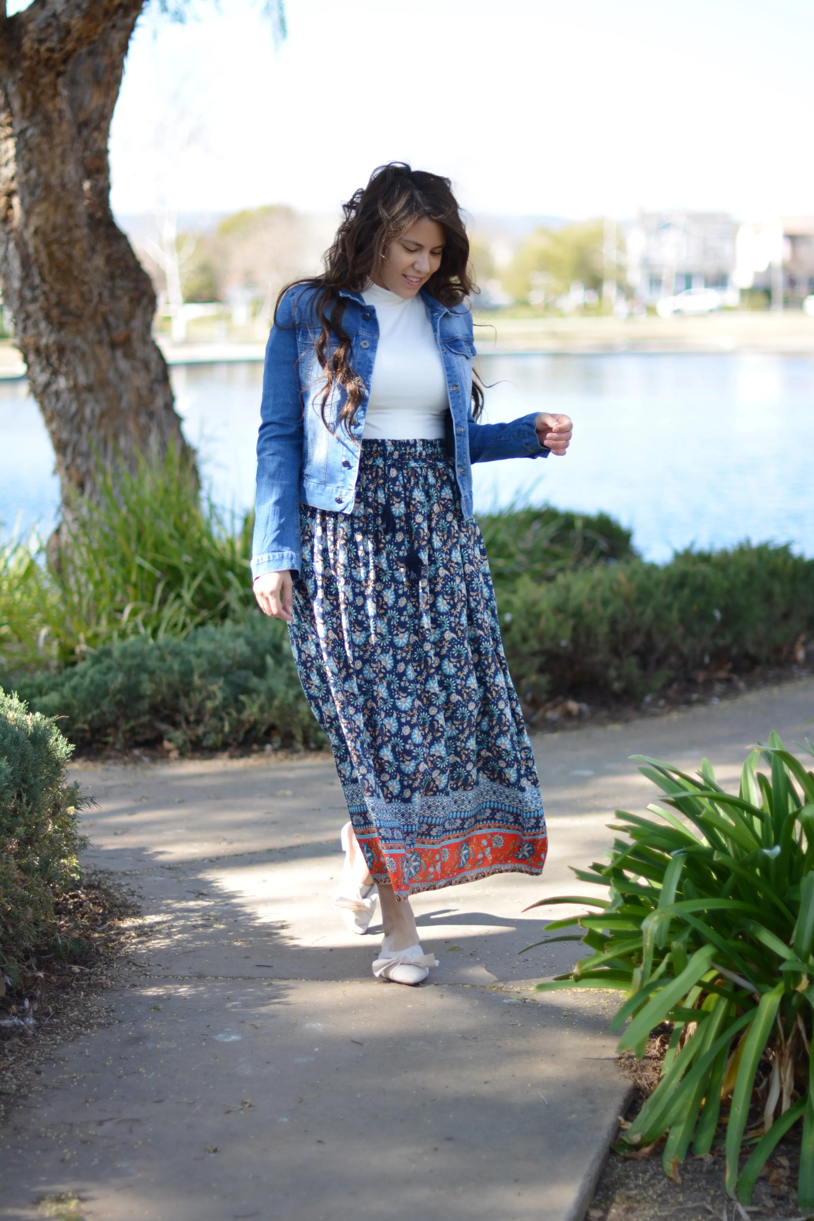 Reina Navy Boho Maxi Skirt