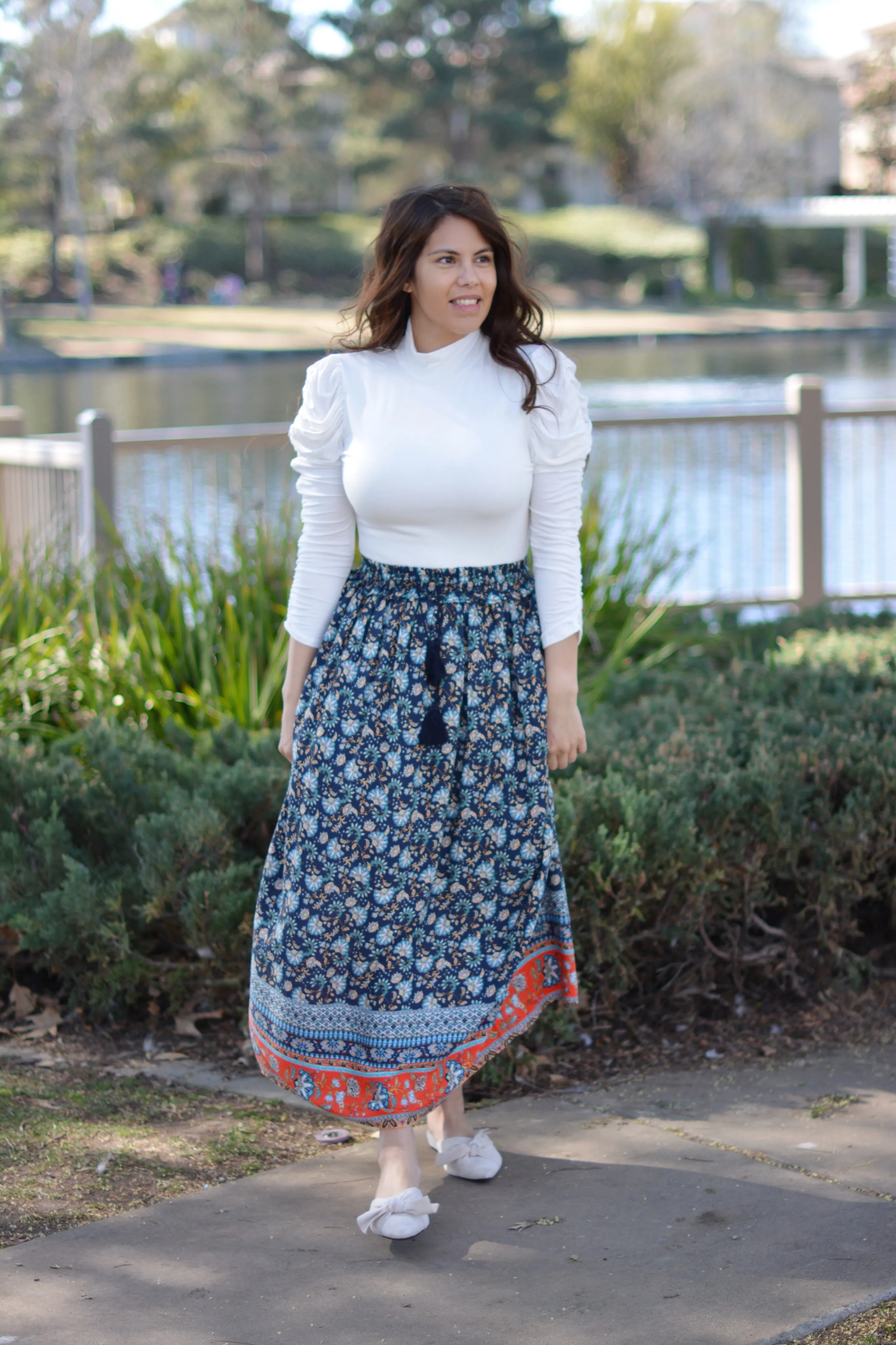 Reina Navy Boho Maxi Skirt