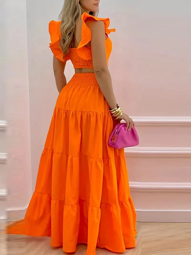 Romantic Orange 2 Piece Skirt Set