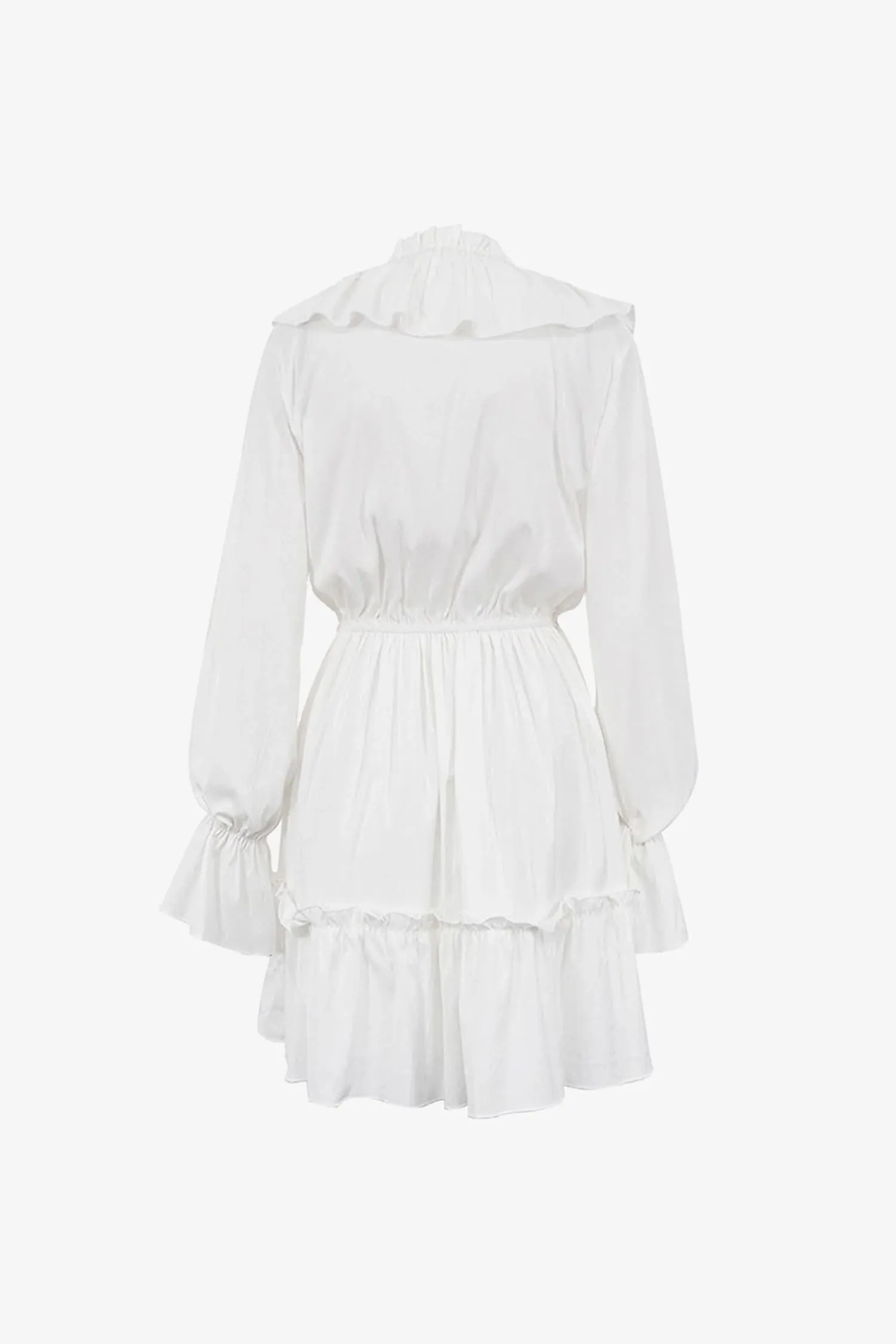 White Long Sleeve Ruffle Mini Dress